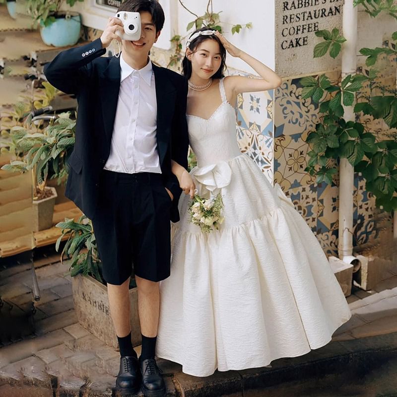 Spaghetti A-Line Gown Wedding Strap Plain