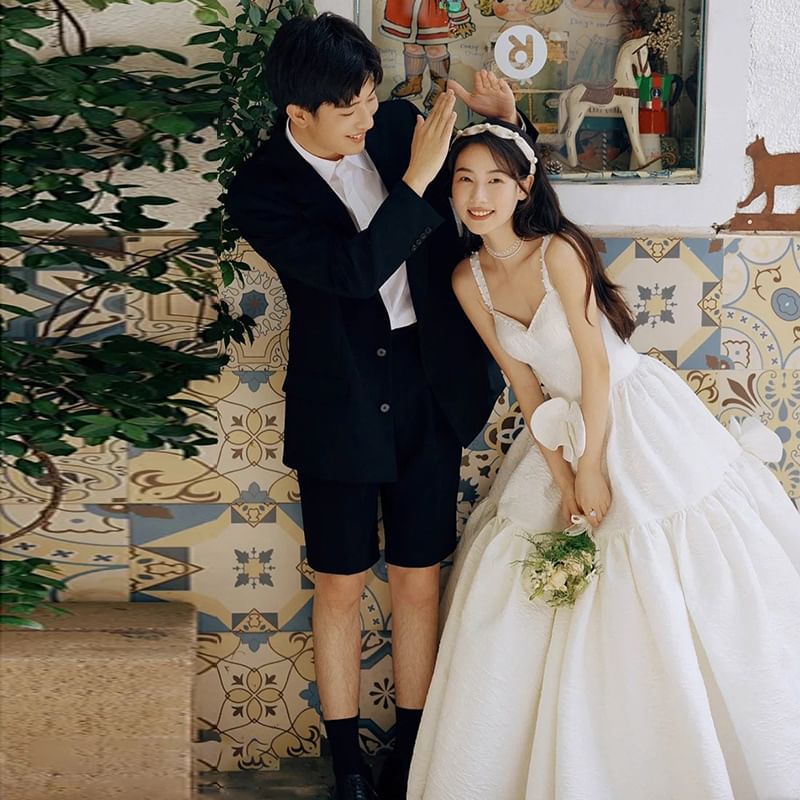 Spaghetti A-Line Gown Wedding Strap Plain