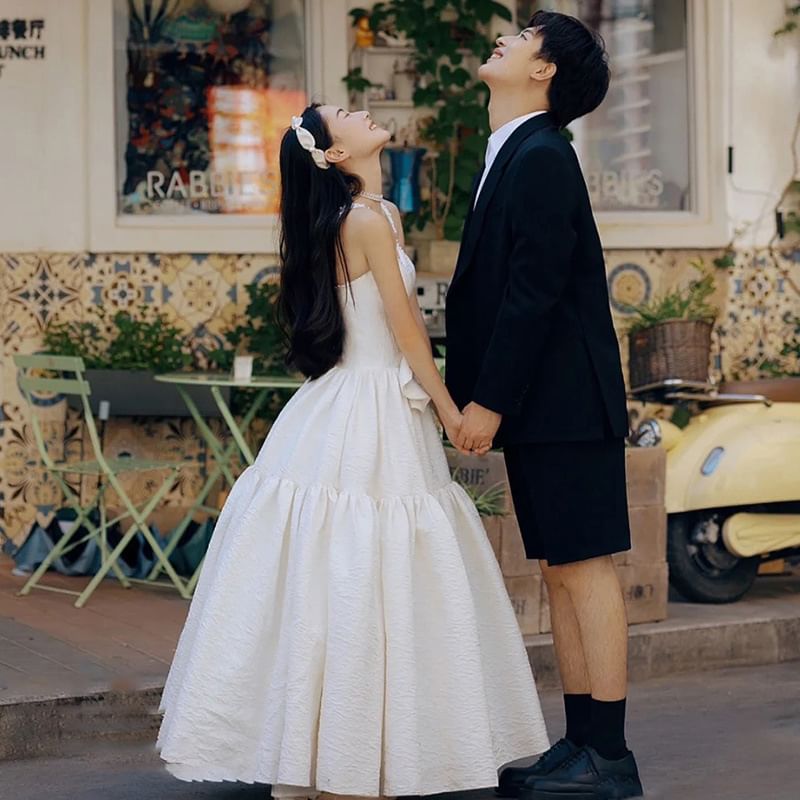 Spaghetti A-Line Gown Wedding Strap Plain