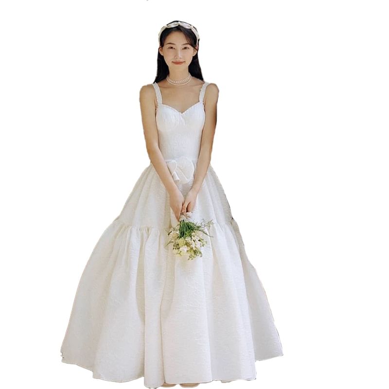 Spaghetti A-Line Gown Wedding Strap Plain