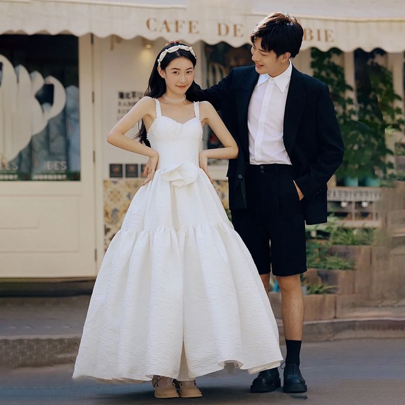 Spaghetti A-Line Gown Wedding Strap Plain