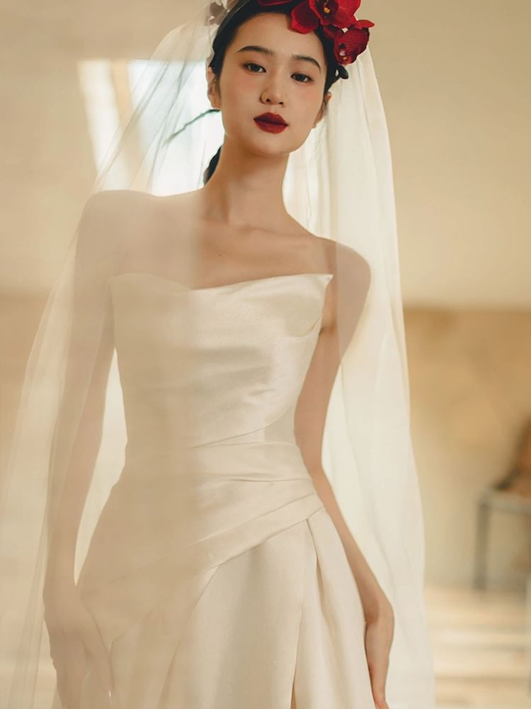 A-Line Wedding Gown Hem Strapless Slit