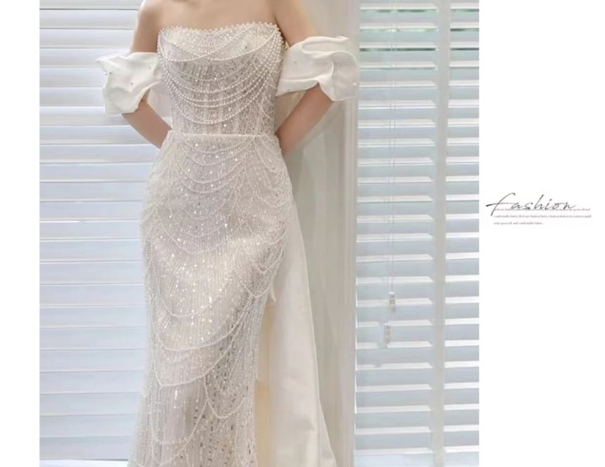 Trained Lace Gown A-Line Off Evening Shoulder