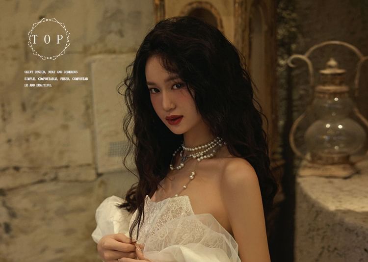 A-Line Lace Neck Trained Halter Evening Gown