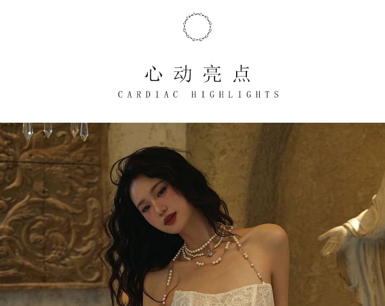 A-Line Lace Neck Trained Halter Evening Gown