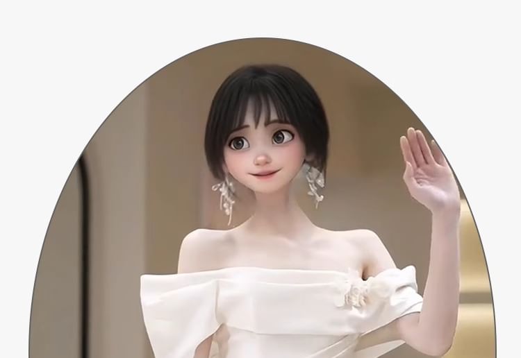 Trained A-Line Shoulder Wedding Gown Off