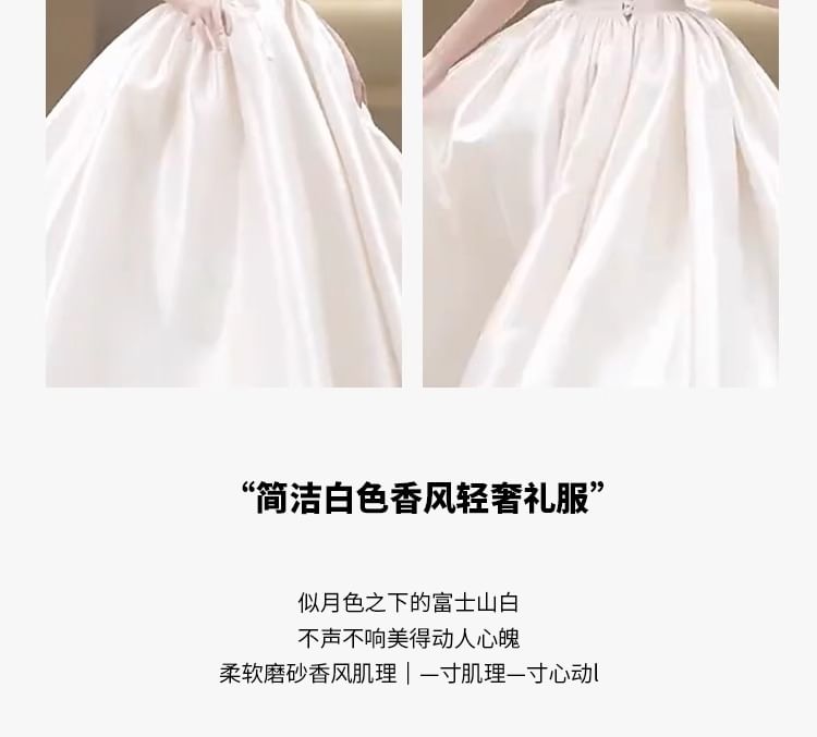 Trained A-Line Shoulder Wedding Gown Off