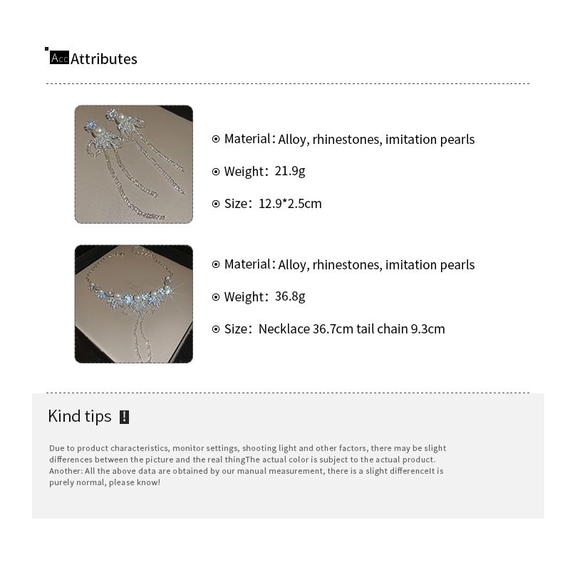 Drop / Rhinestone Ribbon Necklace Earring