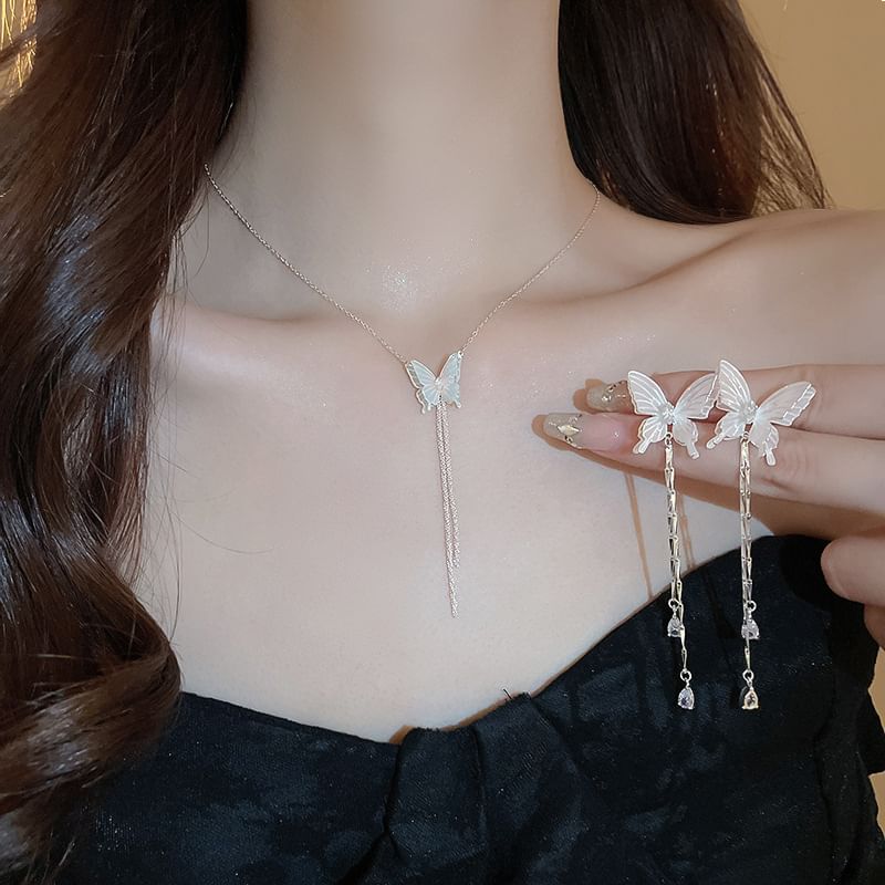 Choker / Rhinestone Butterfly Alloy Earring Dangle