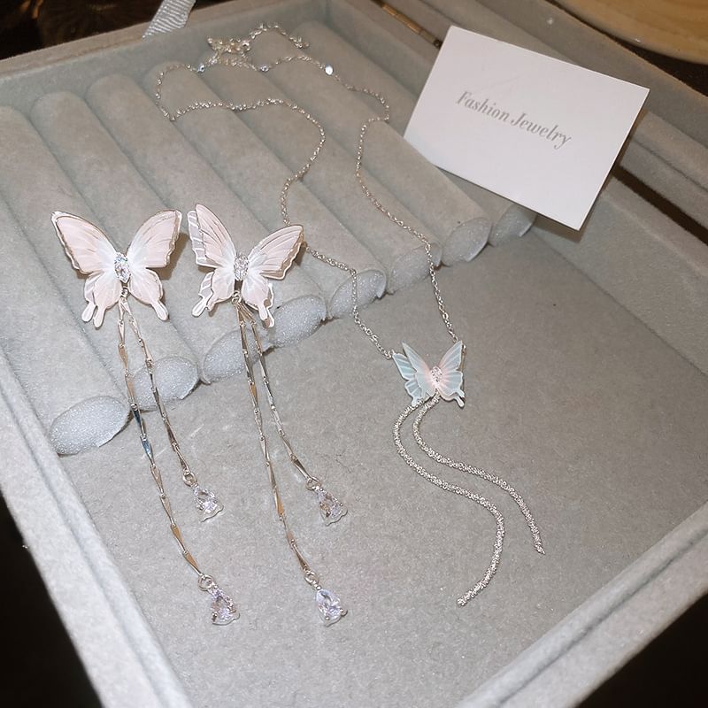 Choker / Rhinestone Butterfly Alloy Earring Dangle