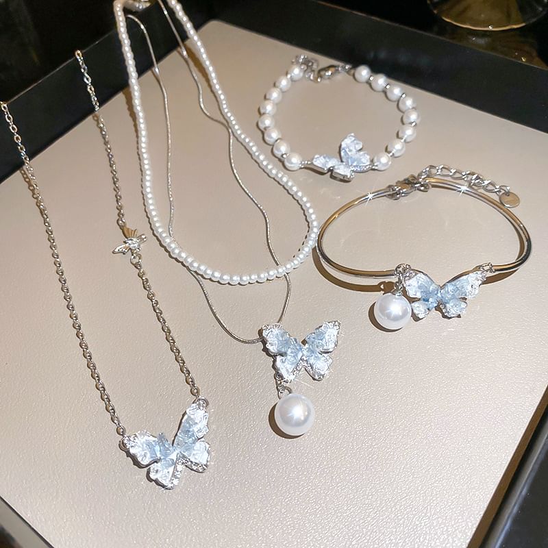 Alloy Butterfly Designs) Bracelet Necklace Crystal / (Various Faux