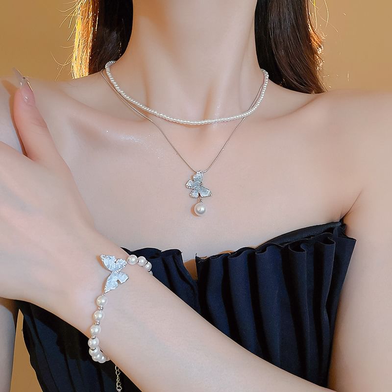 Alloy Butterfly Designs) Bracelet Necklace Crystal / (Various Faux