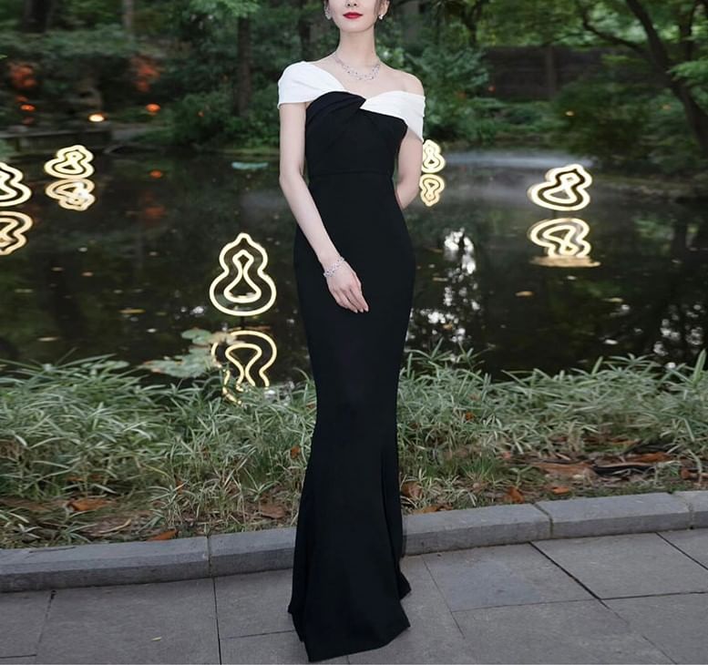 Gown Two Off Mermaid Tone Shoulder Evening