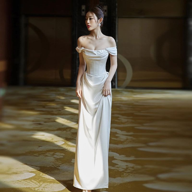 Shoulder Off Gown Wedding Mermaid Plain