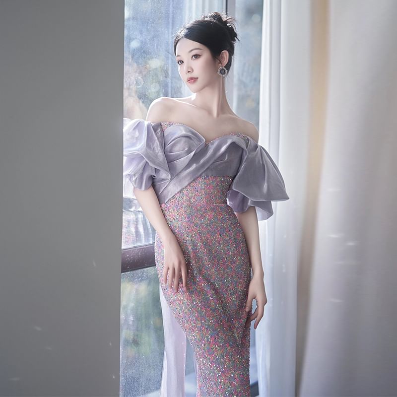 Off-Shoulder Mermaid Sequin Gown Evening