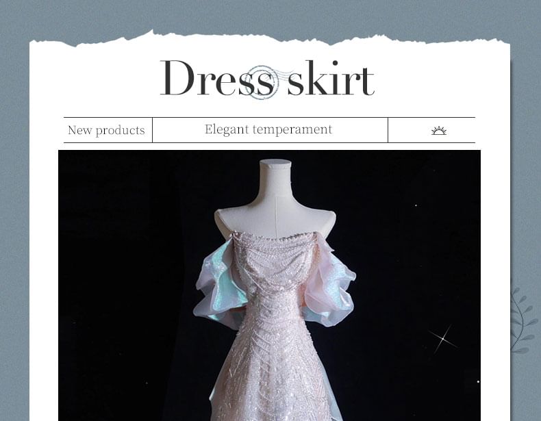 Off-Shoulder Sequin Beaded A-Line Evening Gown