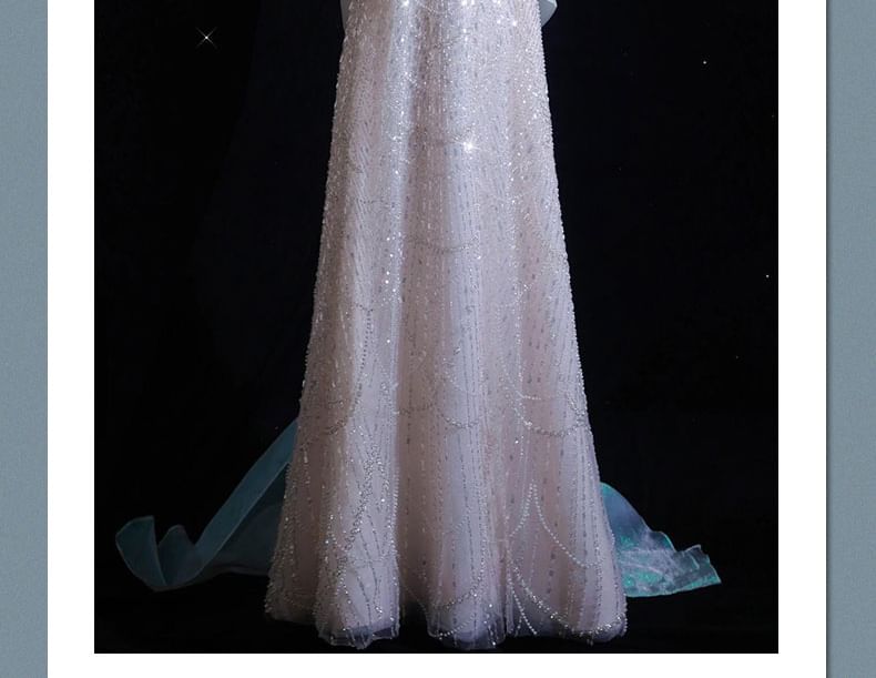 Off-Shoulder Sequin Beaded A-Line Evening Gown