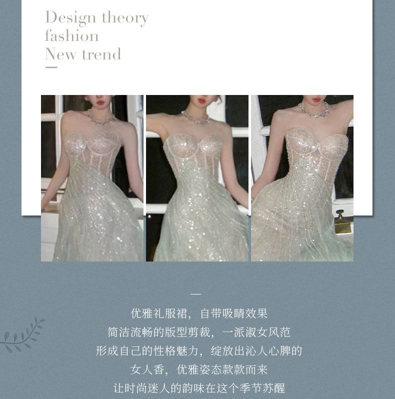 Strapless Evening Sequin A-Line Gown