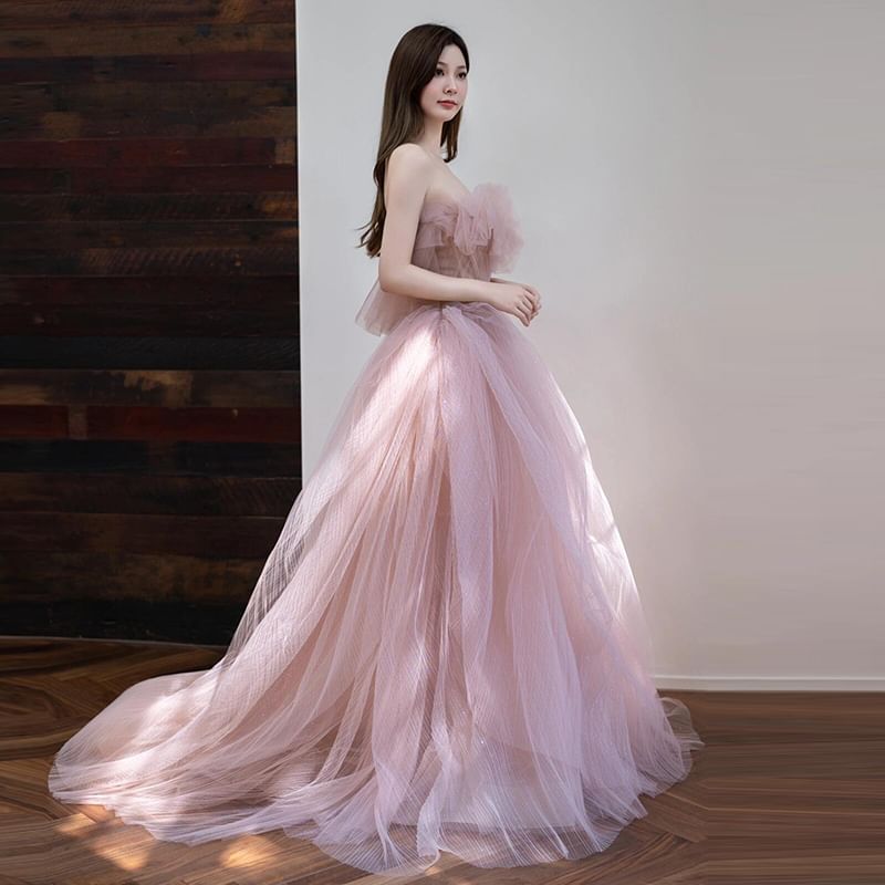 Strapless Mesh Gown A-Line Glitter Ball