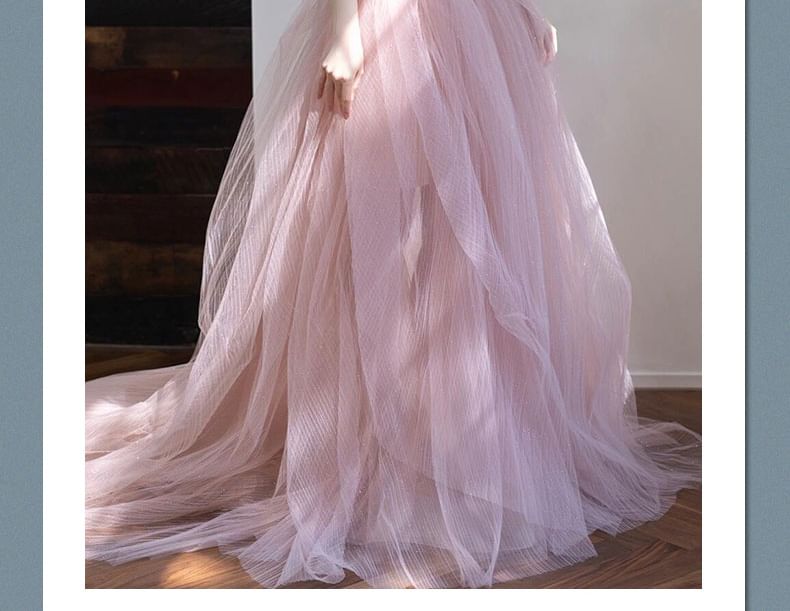 A-Line Mesh Gown Strapless Ball Glitter