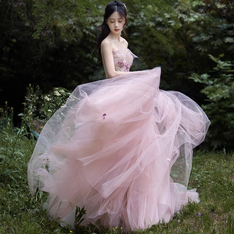 Flower Gown Detail A-Line Ball Strapless