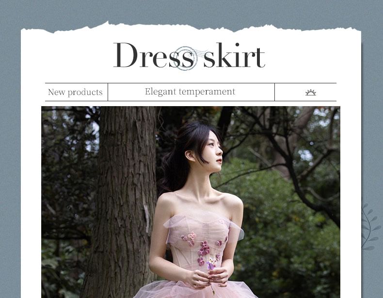 Detail Strapless Gown Ball Flower A-Line