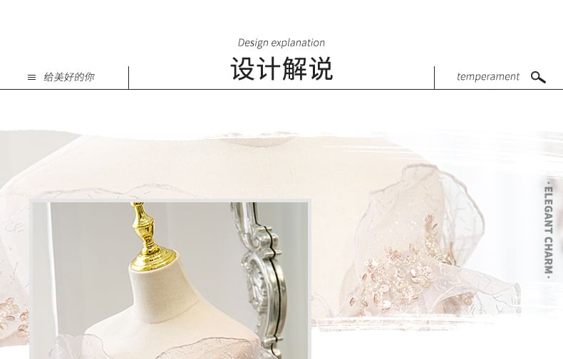 Gown Mesh Shoulder Short-Sleeve Off Sequin Evening A-Line