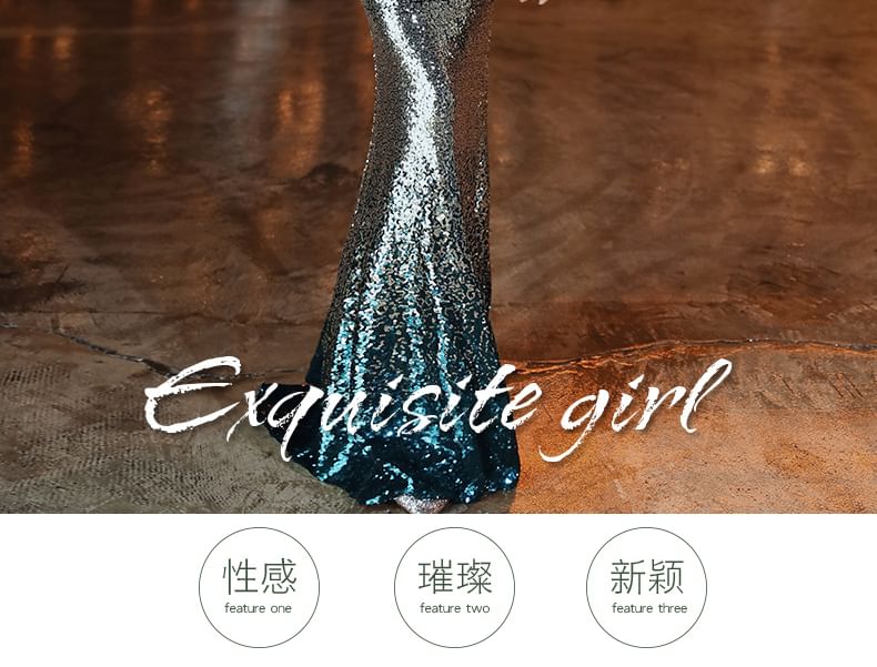 Sequin Evening Gradient Shoulder Sleeveless One Gown Mermaid
