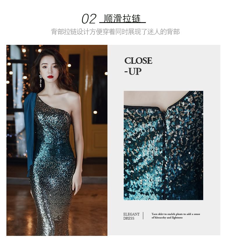 Sequin Evening Gradient Shoulder Sleeveless One Gown Mermaid