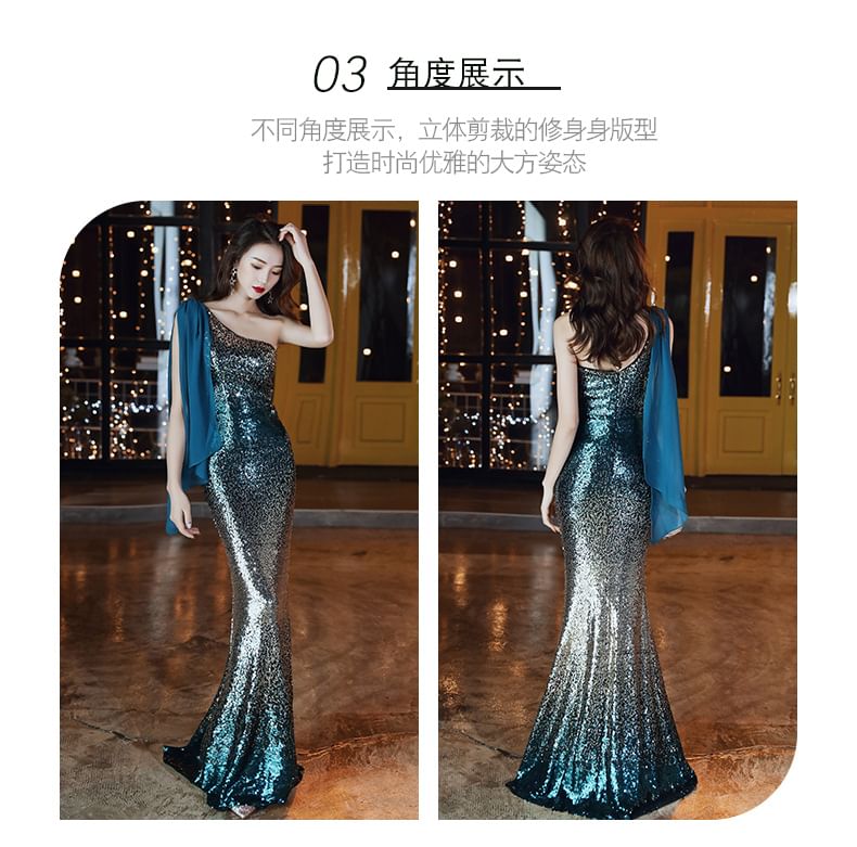 Sequin Evening Gradient Shoulder Sleeveless One Gown Mermaid