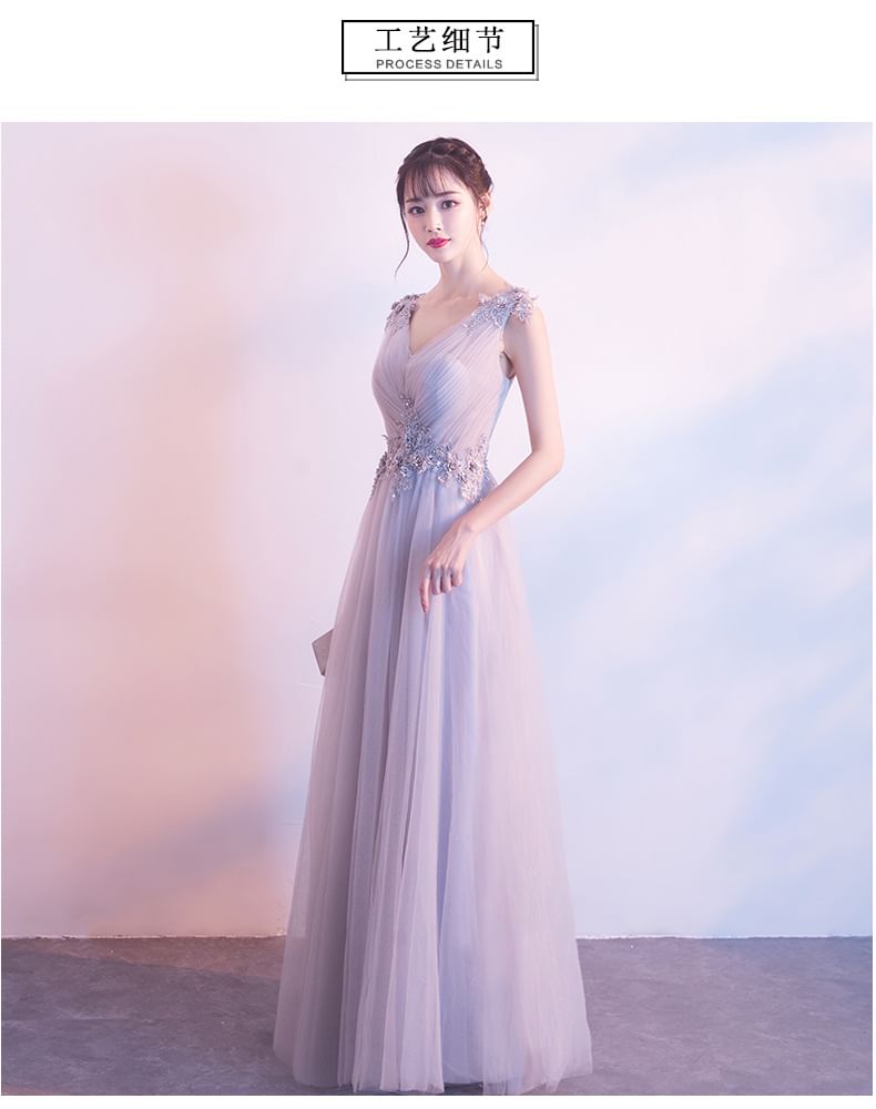 Floral Dress Evening Plain Applique V-Neck Sleeveless Mini / Mesh Gown Cocktail Ruched A-Line