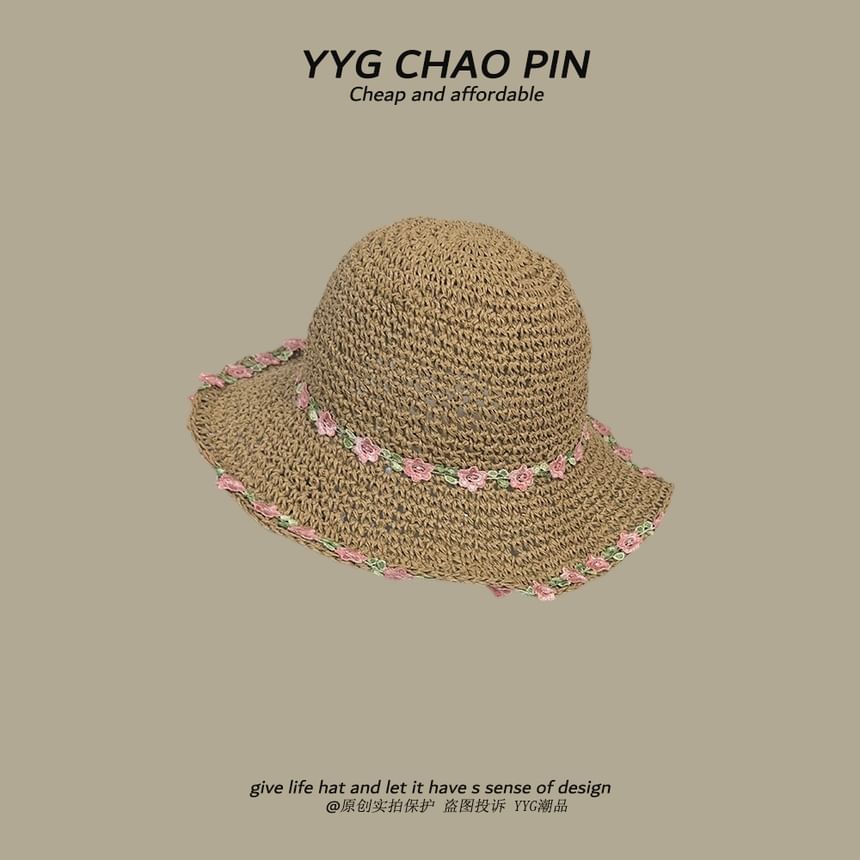 Floral Straw Hat Embroidered Sun