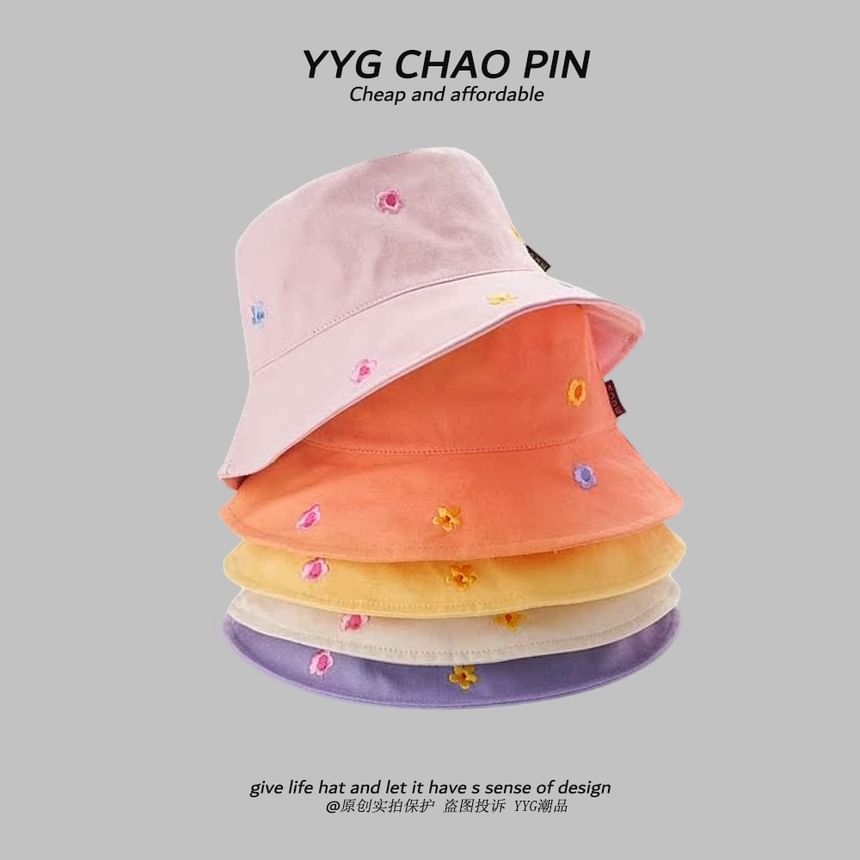 Hat Embroidered Floral Bucket