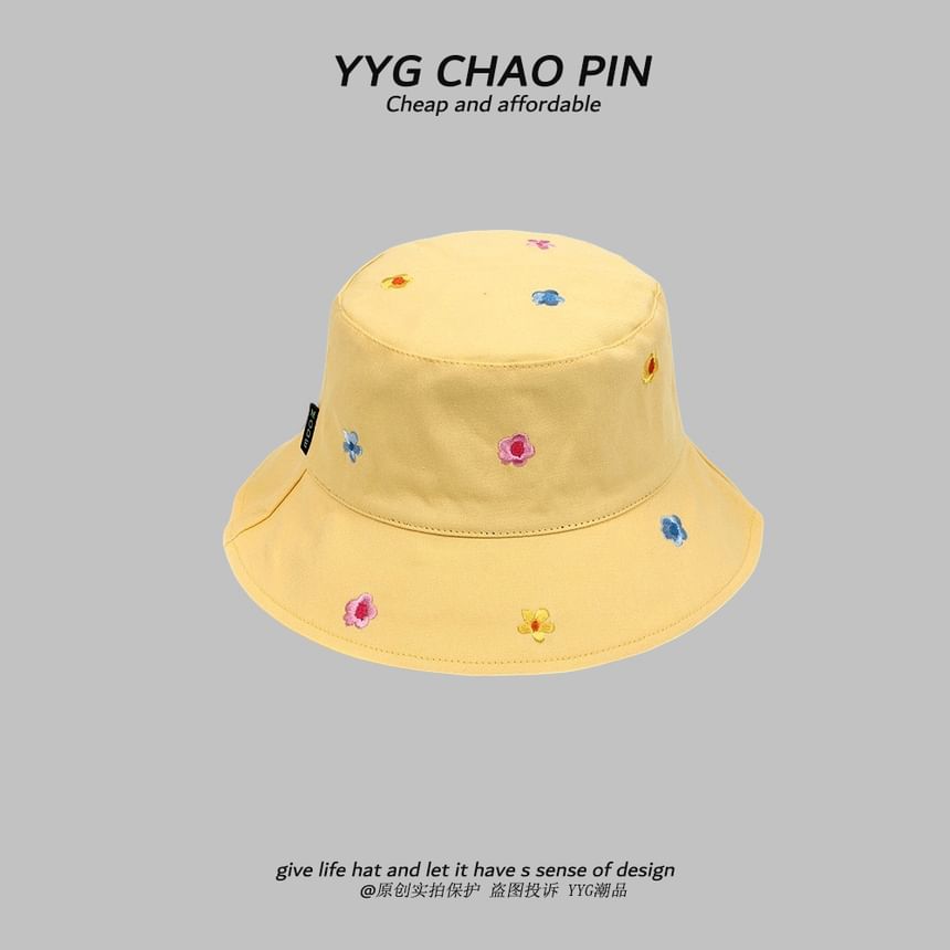 Hat Embroidered Floral Bucket