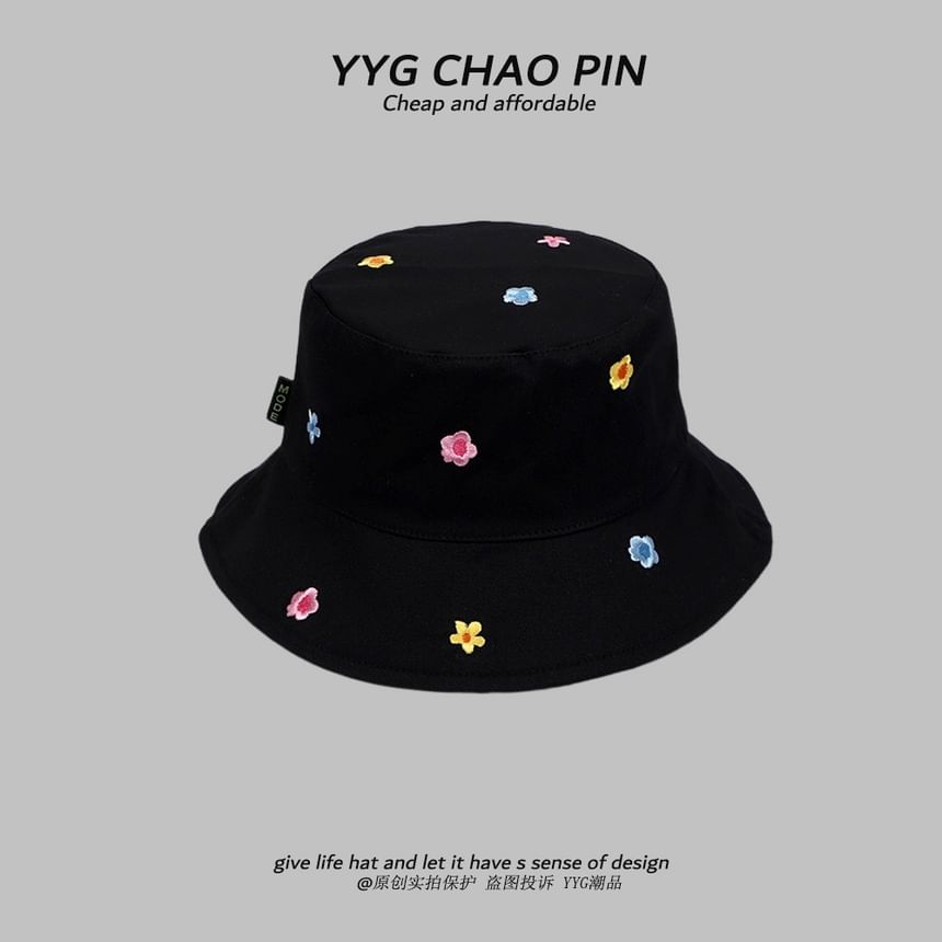 Hat Embroidered Floral Bucket