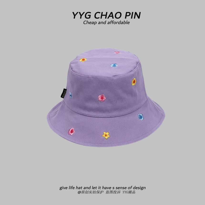 Hat Embroidered Floral Bucket
