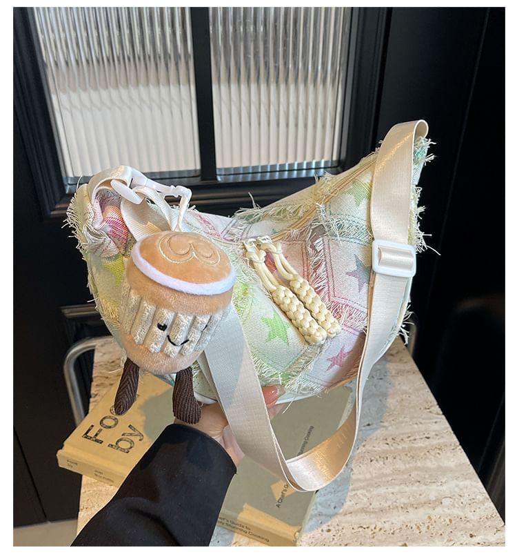 Patterned Fabric Crossbody Distressed Bag