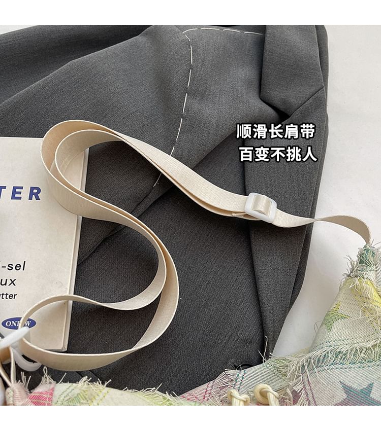 Patterned Fabric Crossbody Distressed Bag