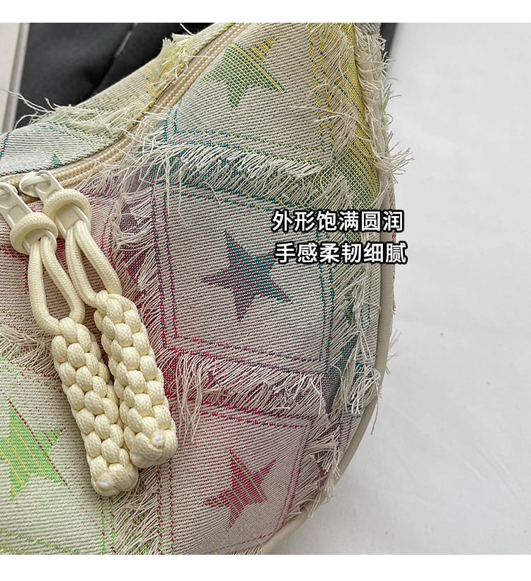 Patterned Fabric Crossbody Distressed Bag
