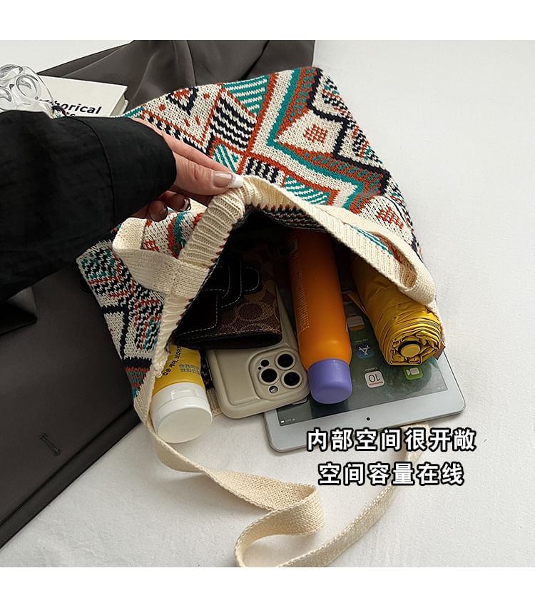 Bag Patterned Knit Geometric Tote