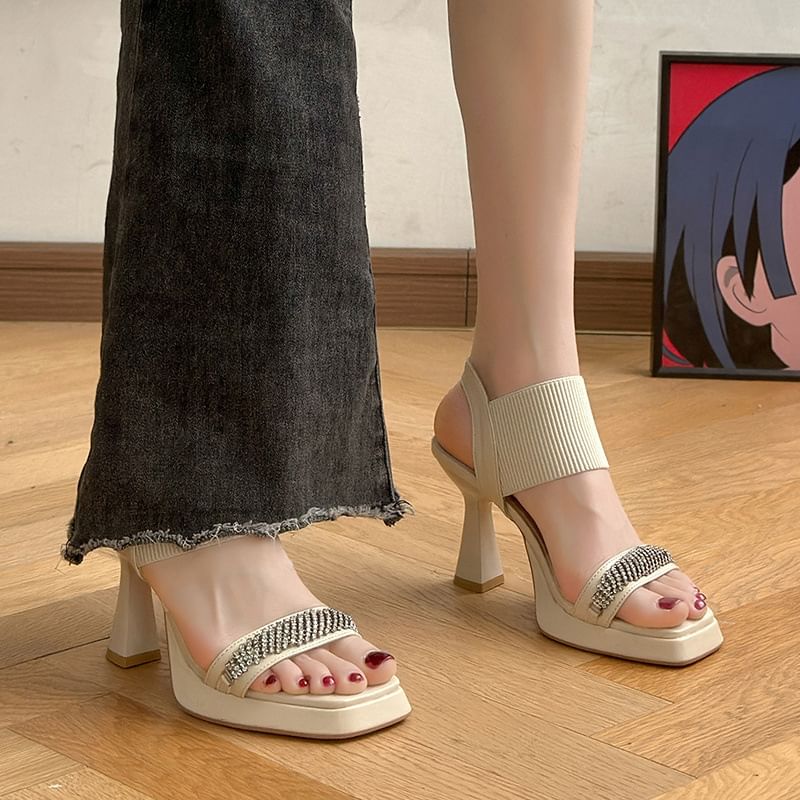 Heel Rhinestone Wedge Sandals