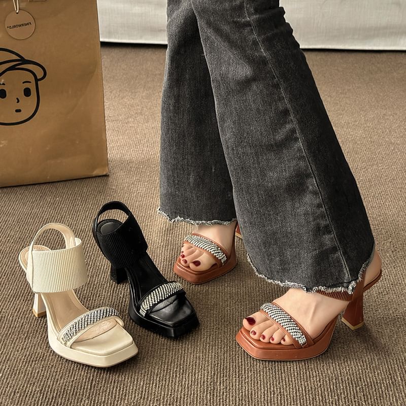 Heel Rhinestone Wedge Sandals
