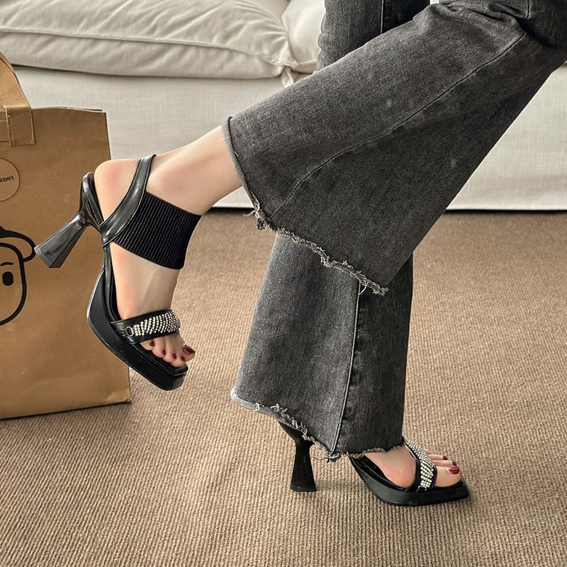 Heel Rhinestone Wedge Sandals