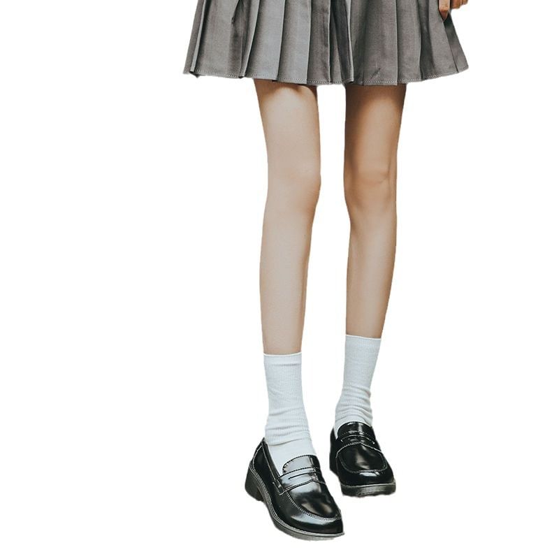 Plain Faux Loafers Leather