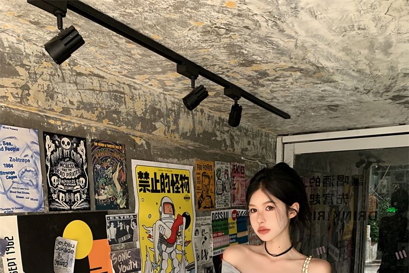 Rise Plain Shoulder Twist / Off Ruched Midi Top Skirt A-Line