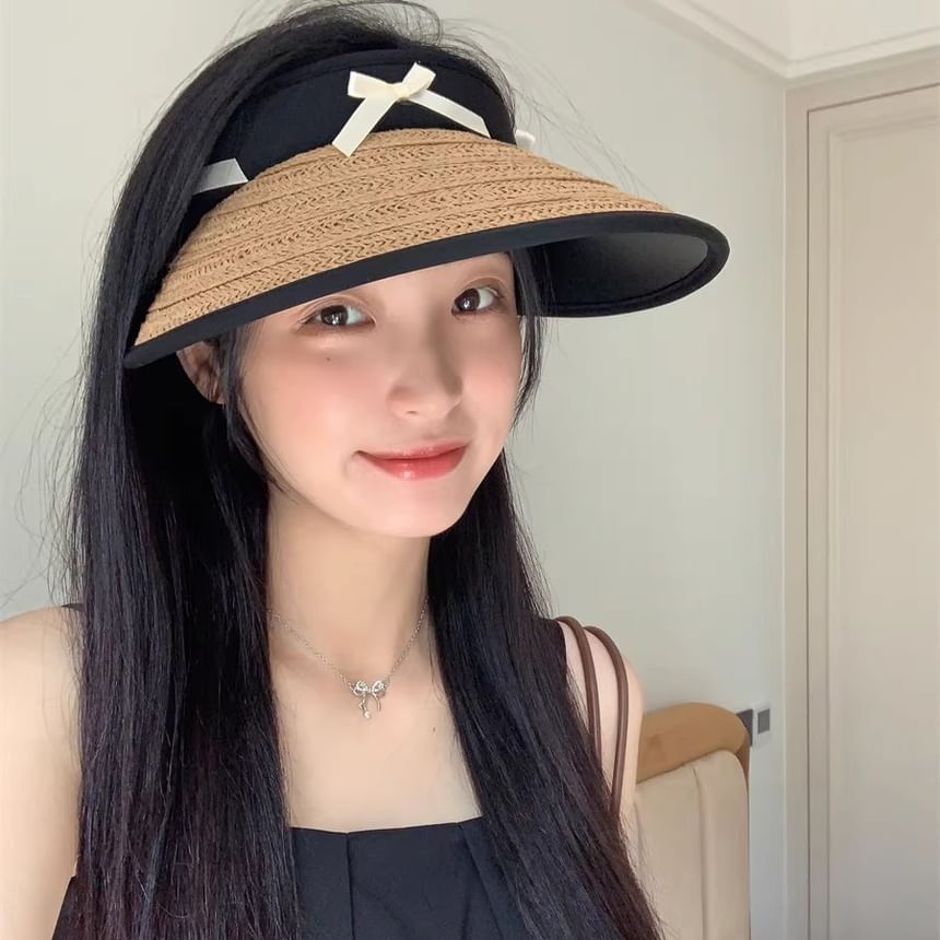 Ribbon Sun Hat Piped Straw