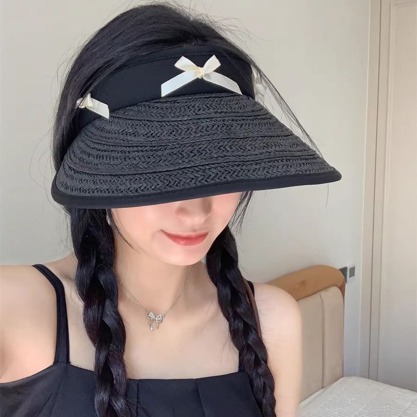 Ribbon Sun Hat Piped Straw