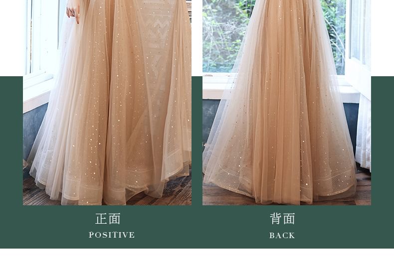 Sequin Evening Gown Long-Sleeve / Mesh Dress A-Line