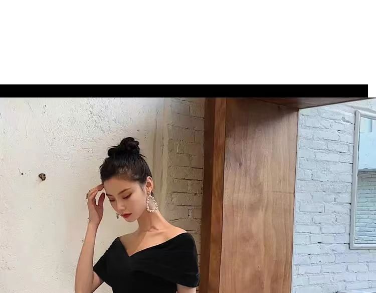 / Dress Plain V-Neck A-Line Gown Short-Sleeve Evening