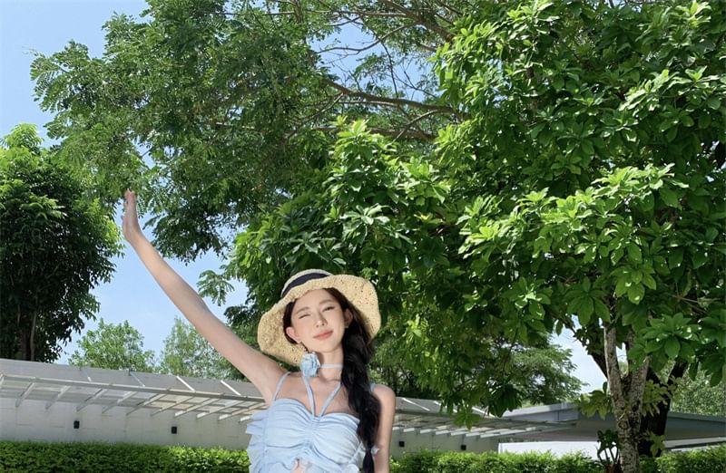 Strap Dress A-Line Asymmetrical Plain Midi Spaghetti